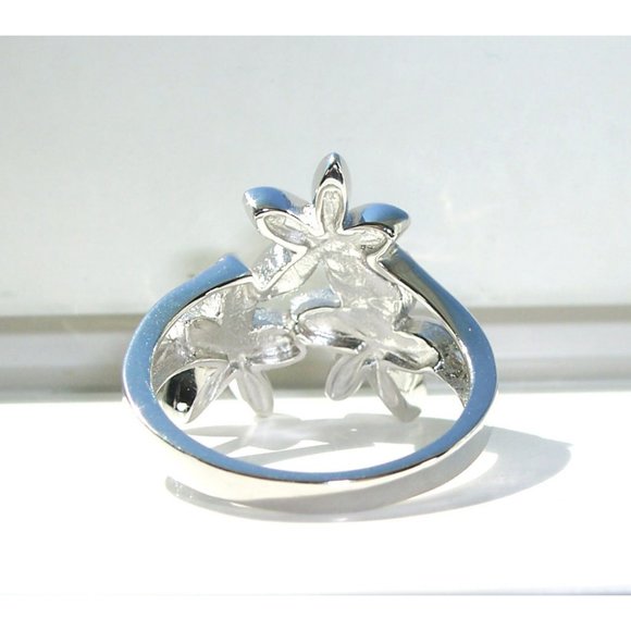 925 STERLING SILVER Lab Created Blue Fire Opal Plumeria Ring - Picture 9 of 15